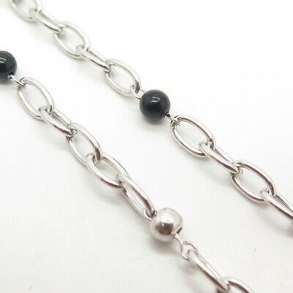 925 Sterling Silver EMPORIO ARMANI Italy Black Onyx Heart Necklace 18" - Picture 3 of 10